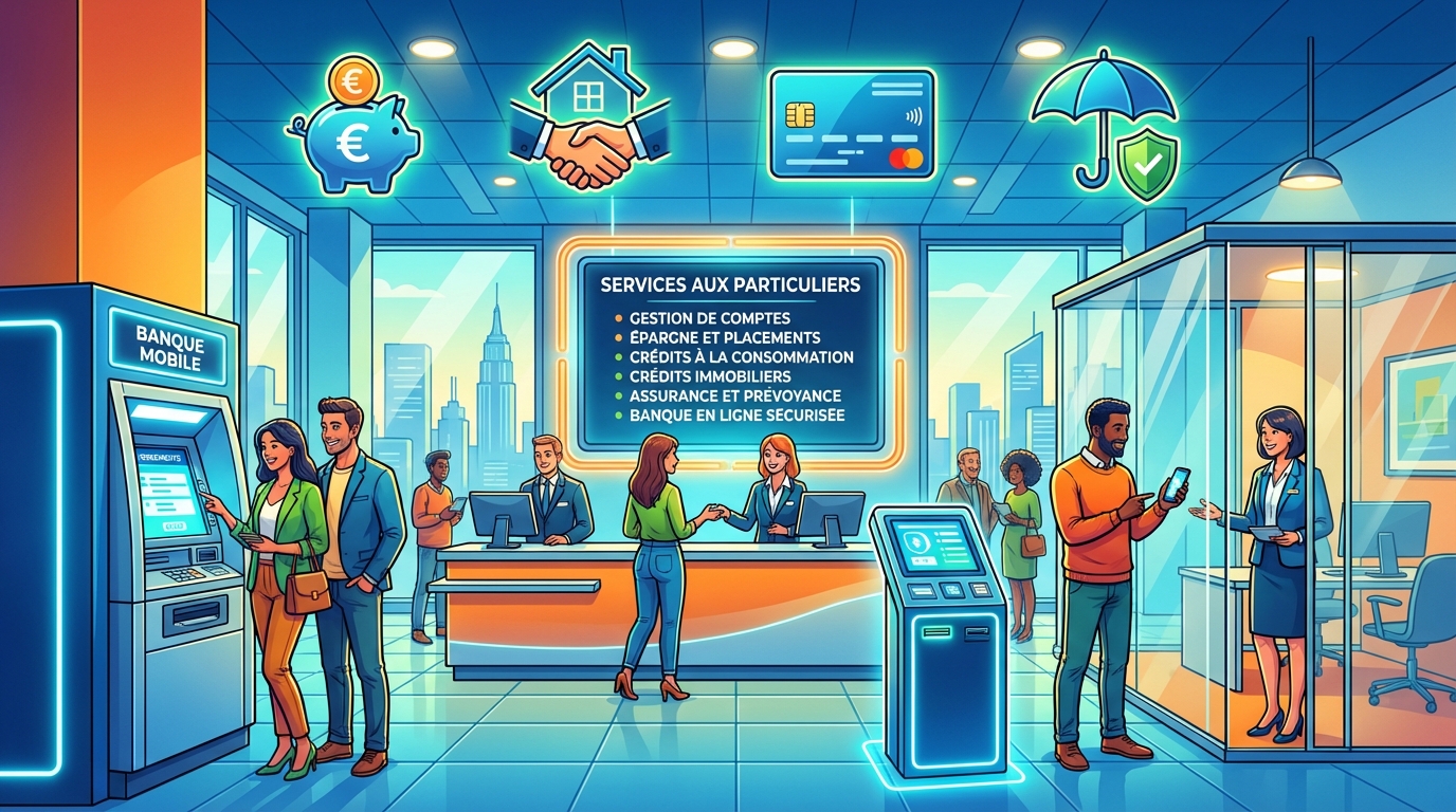 découvrez tous les services proposés par la société générale pour les particuliers, incluant comptes, cartes, prêts et solutions d'épargne adaptées à vos besoins.